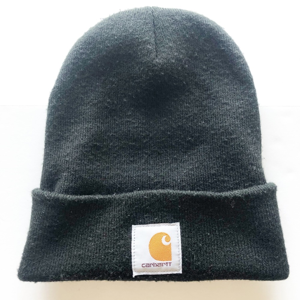 Carhartt Black Knit Cuffed Beanie Watch Hat Logo Patch Streetwear One Size